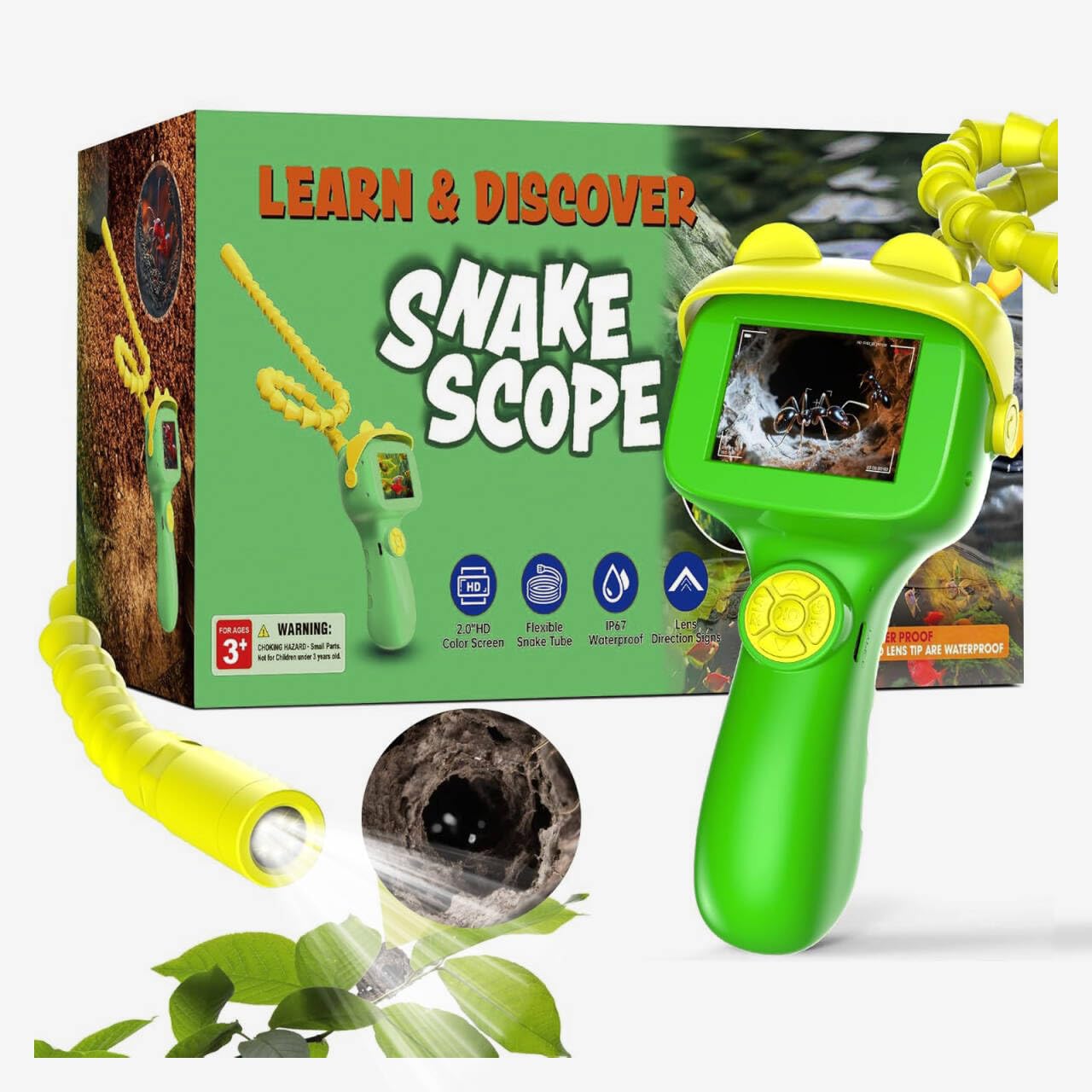 TEKXDD Endoscope for Kids, Snake Camera Toy with Lights, STEM Educational Science Toy for Outdoor Garden Camping Nature Exploration