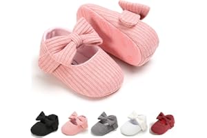 Myleleya Baby Girls Mary Jane Flats with Bowknot Flowers Princess Wedding Dress Ballet Shoes Non-Slip Toddler First Walkers Newborn Crib Shoes