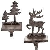 Sungmor Cast Iron Christmas Stocking Holders, 2 Pack Tree &amp; Reindeer Design | Mantel Hooks Home Decor Holiday Gifts, Heavy-Duty Anti-Slip Fireplace Hangers