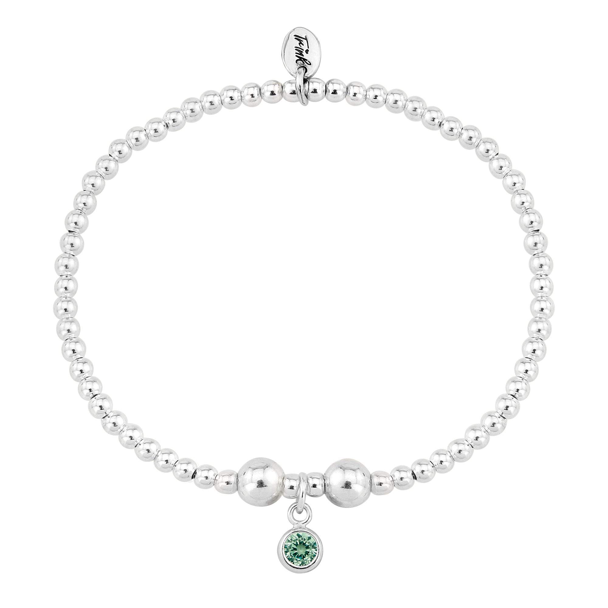 TRINK Brand Sterling Silver Beaded Birthstone Bracelet for May Emerald CZ — image 1