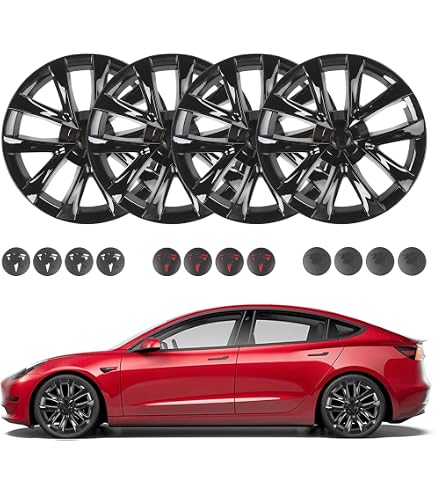 Set De 4 Tapacubos Para Tesla Model 3 2018-2023 - 18 Pulgadas, Negro Mate, PC+ABS, Protección Y Estilo