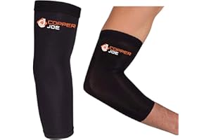 Copper Joe 2 Pack Recovery Elbow Compression Sleeve - Ultimate Copper Relief Elbow Brace for Arthritis, Golfers or Tennis Elbow and Tendonitis. Elbow Support Arm Sleeves For Men and Women (Large)