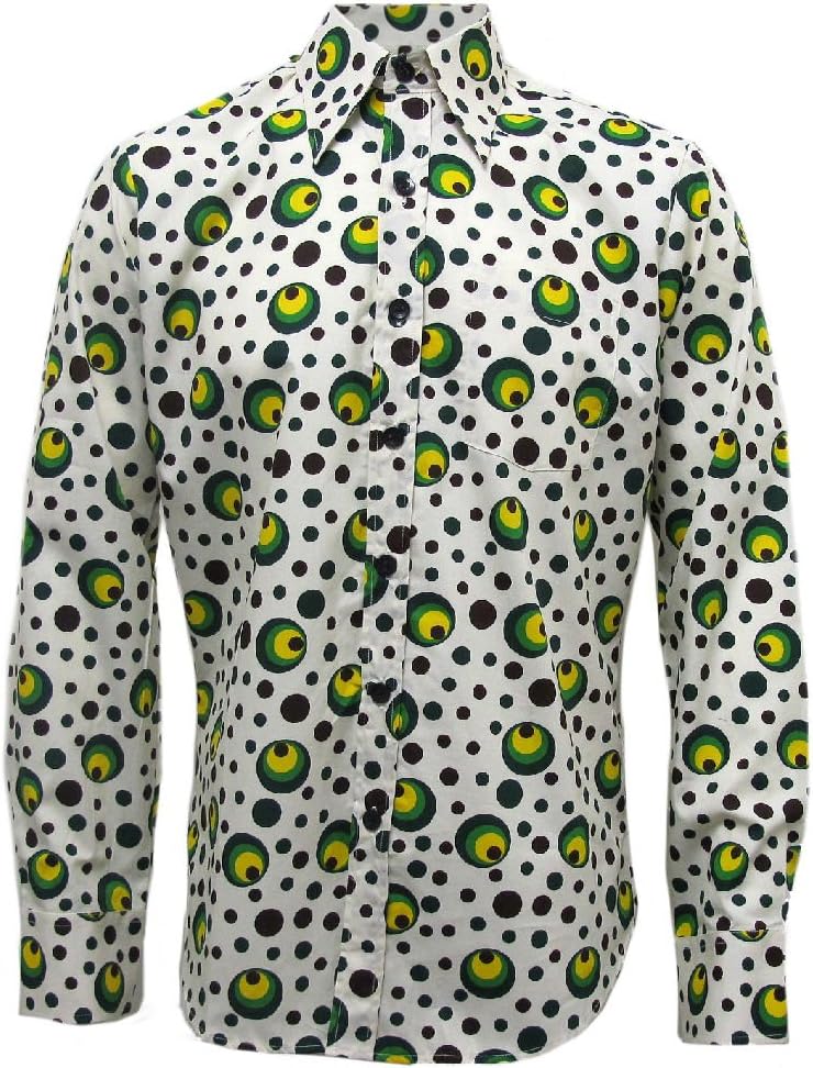ChenaskiMens Green Dots & Spots 70s Retro Vintage Hippie Pop Art Shirt 2XL