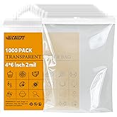 1000 Count 4×6 Small Plastic Bags, Clear Reclosable Zipper Poly Plastic Bags - Resealable Zip Bag for Prints, Office Supplies, Beads, Arts & Crafts