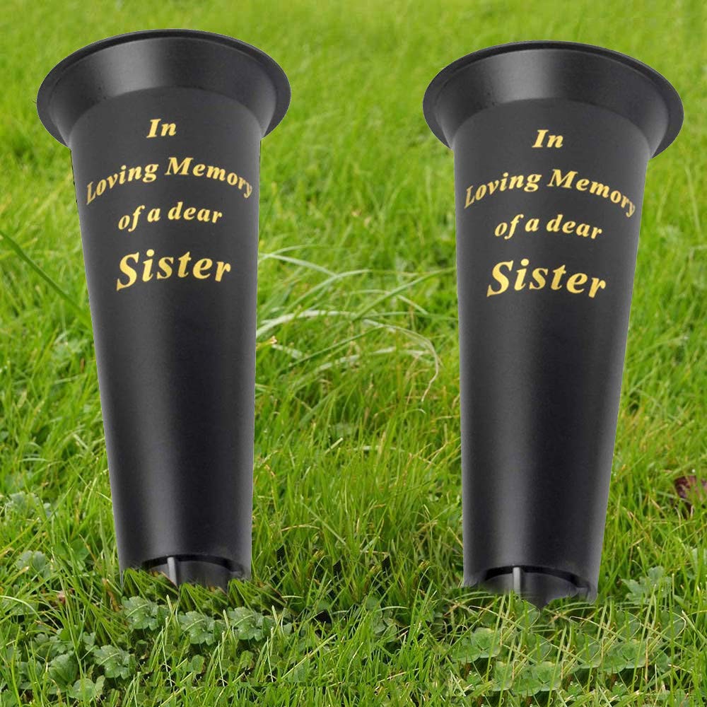In Loving Memory Set of 2 Spiked Memorial Grave Flower Vases Perfect for grave decoration (Sister)