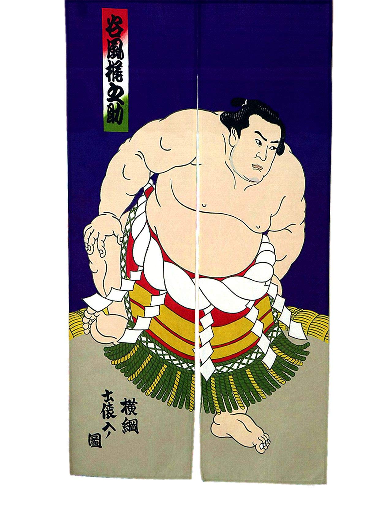 LIGICKY Noren Japanese Style Doorway Curtain Sumo Wrestler Printed Window Treatment Door Tapestry for Home Decoration 33.5" Width x 59" Long