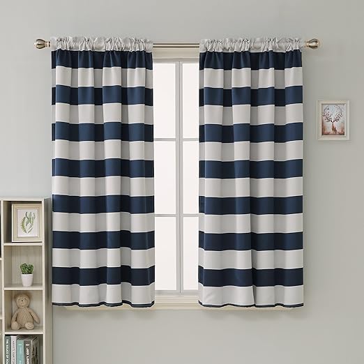 Amazon Com Deconovo Navy Blue Striped Room Darkening Curtains Rod