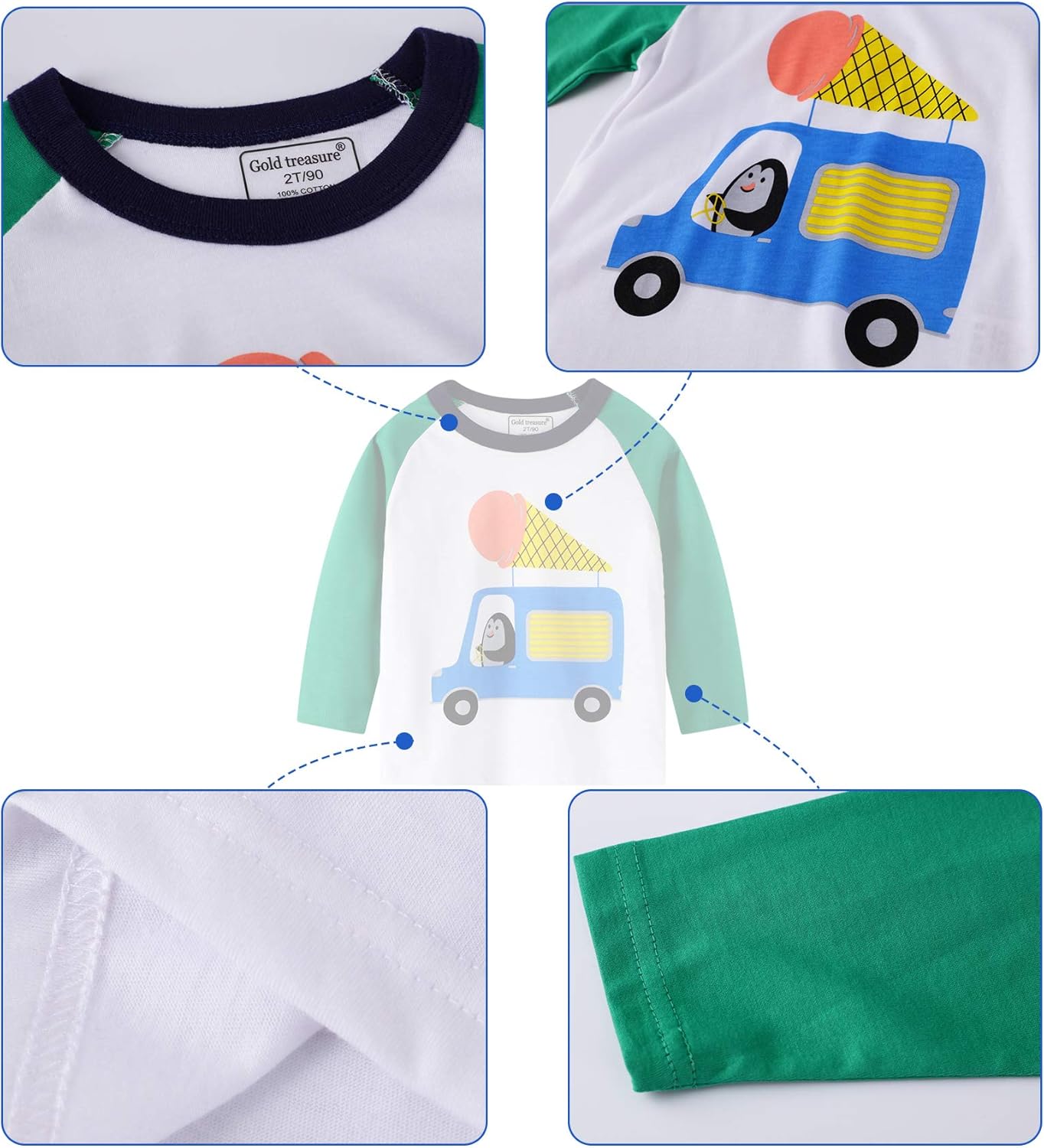 Boy Long Sleeve T-Shirts Clothes 3-Pack Crewneck Tops Dinosaurs Cars Graphic Tees Set: Clothing