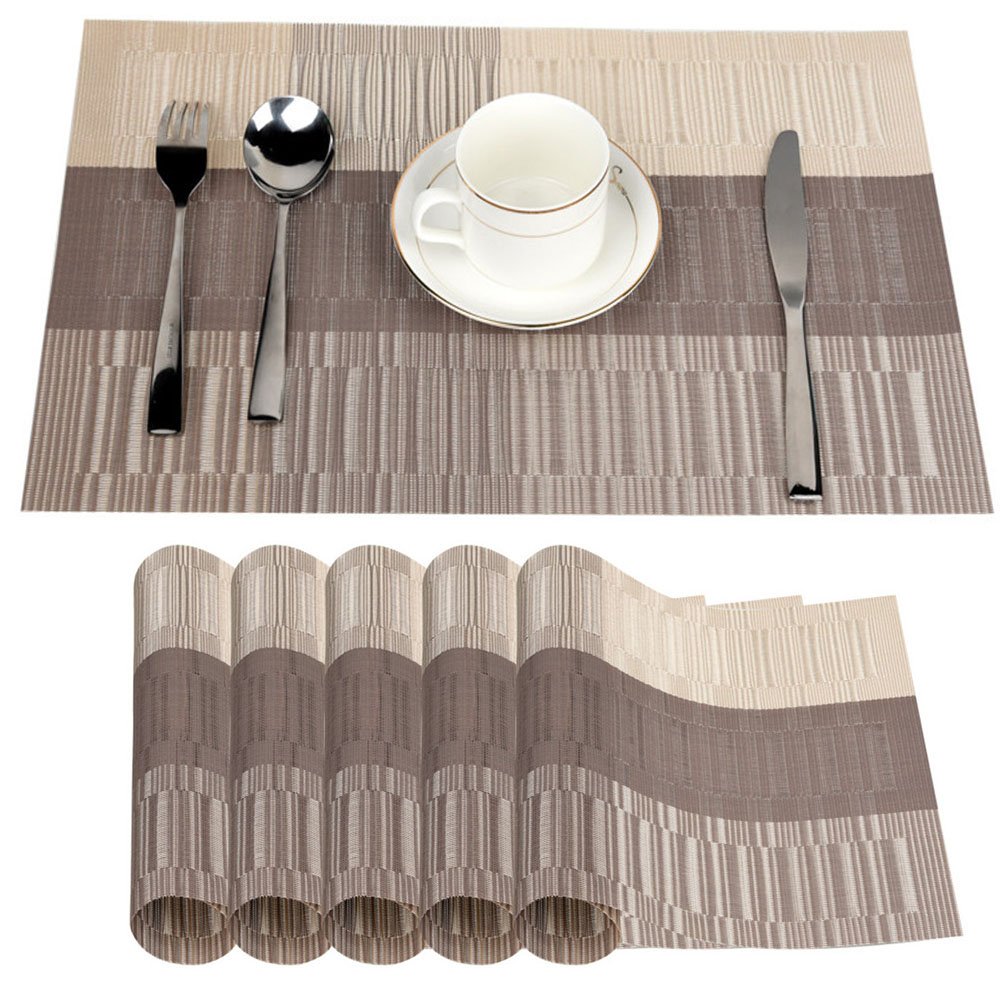 Fontic set of 6 placemats 30 x 45 cm, non-slip, washable, PVC table mats, tear-proof, heat resistant, dirt repellent and washable place mats for kitchen, dining table Hell-Golden