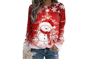 MYHALF Merry Christmas Shirt for Women Crewneck Funny Snowman Graphic Sweatshirt Casual Holiday Long Sleeve Tops