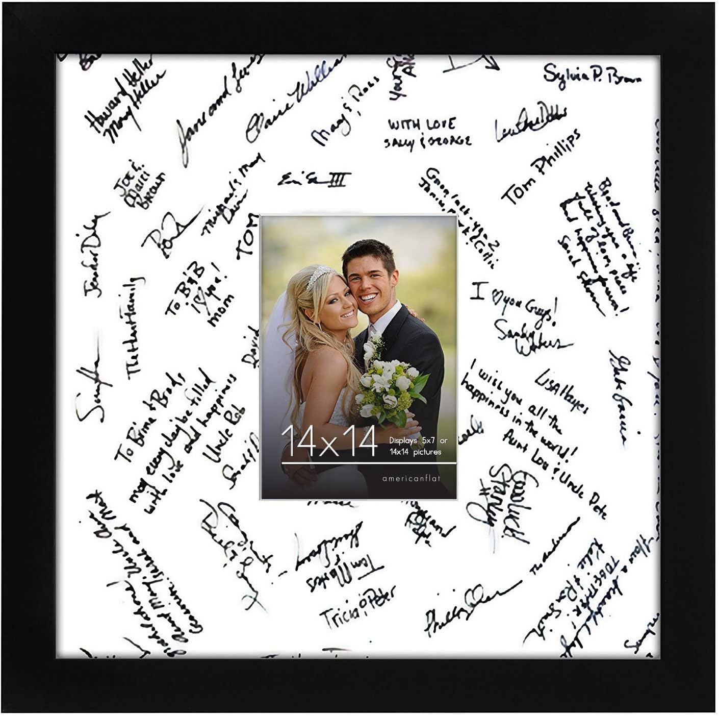 Photo Albums, Frames & Accessories - Americanflat 14x14 Black Wedding Signature Picture Frame Displays 5x7 Photo with Polished Glass