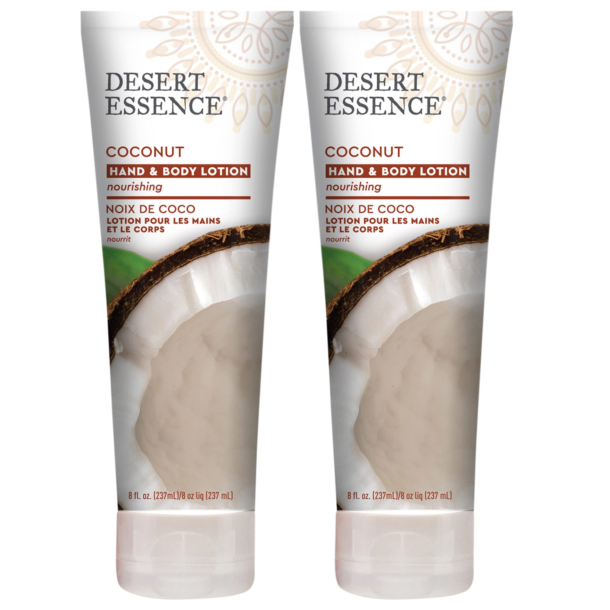 Desert Essence Coconut Hand & Body Lotion - 8 Fl Ounce - Nourishing - Hydrates & Softens Skin - Essential Oils - Rejuvenate - Shea Butter - Jojoba Oil - Daily Skin Care - Tropical Extracts (2 Pack)