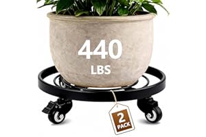 AMAGABELI GARDEN & HOME Plant Caddy with Wheels Heavy Duty 14“ 2 Pack Rolling Plant Stand Plant Dolly Iron Wheeled Lockable Casters Round Pot Mover Rollers Indoor Outdoor Planter Trolley Metal