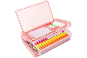 DANRONG Plastic Pencil Box, Large Capacity Pencil Case, Pencil Boxes Double Layer for Kids Adults,Colored Pencil Case,Hard Crayon Box Storage with Snap-Tight Lid for School Office Supplies(Light Pink)
