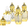 Ciieeo Mini Arabic Crystal Glass Roller Bottles 6ml Tiny Refillable Essential Oil Roll On Bottles Gold Empty Travel Perfume Sample Container 4Pcs