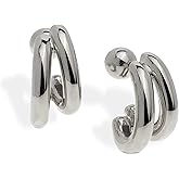 Frigotine Chunky Two Tone Double Open Star Hoop Earrings for Women, Statement Lightweight Trendy Thick Big Split Twisted Stud Jewelry Prom Holiday Gift