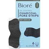 Biore Charcoal Deep Cleansing Pore Strips For Men, Blackhead Removal, 6 ct | For Oily Skin, C-Bond Technology, Instantly Unclogs Pores, Nose Targeting Design, Removes Impurities
