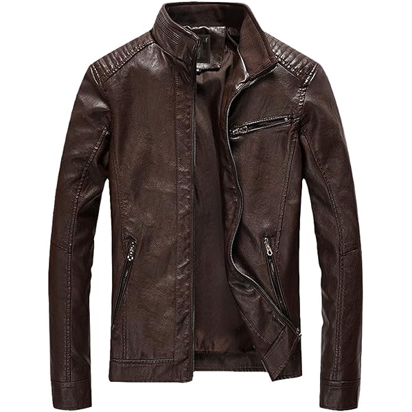 Youhan Men's Casual Zip Up Slim Bomber Faux Leather Jacket