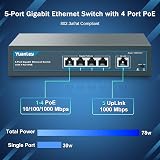 YuanLey 5 Port Gigabit PoE Switch 4 PoE+ 78W Unmanaged Plug Play Metal view 2