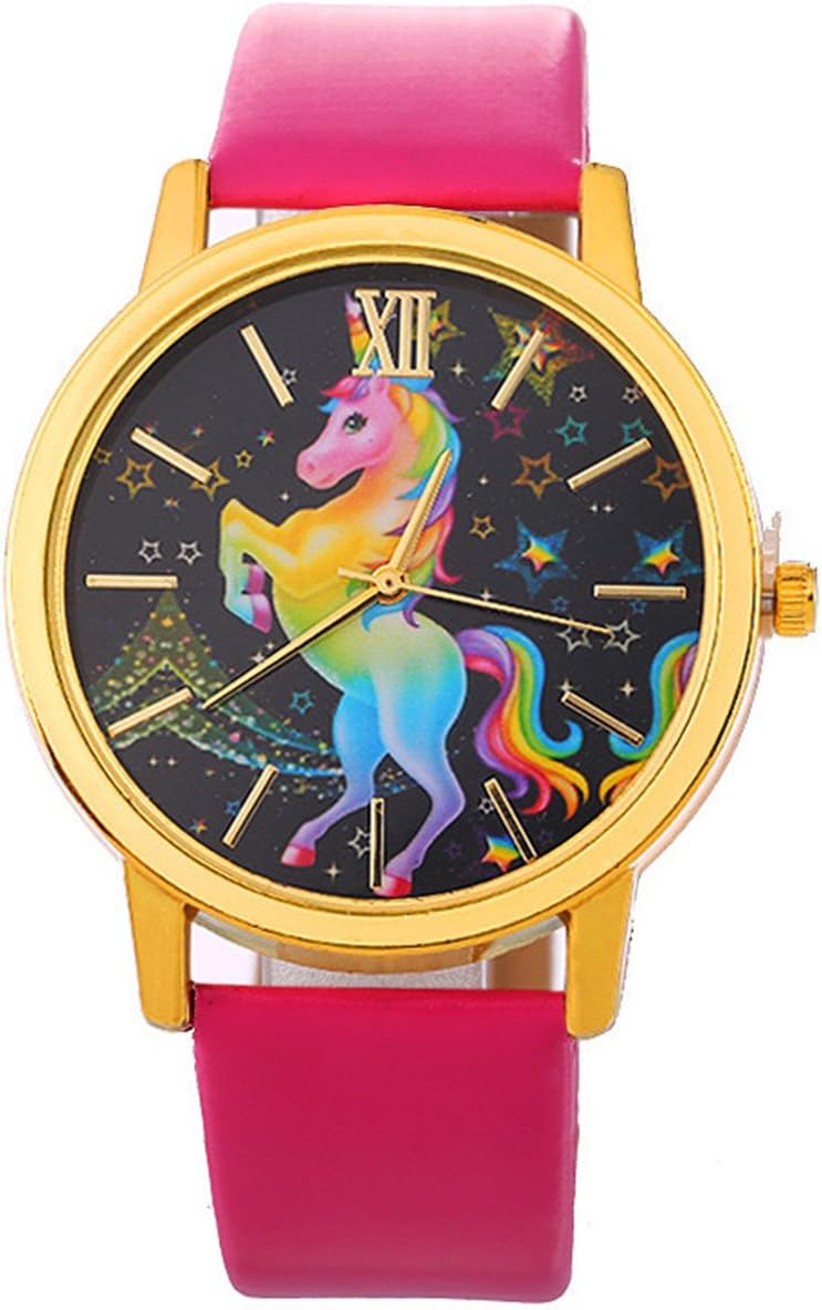 Womens Girls Unicorn Wrist Watch Faux Leather Quartz Analog Display Wristwatch