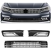 skkyoro Front Bumper Lower Grille with Fog Lamp Bezel Cover For Volkswagen Passat S/SEL 2016 2017 2018 2019 Replace 561853671HRYP VW1036141 (For Passat 16-19)