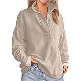 Soesdemo Oversized Sweatshirts for Women No Hood Mock Neck Fleece Lined Waffle Long Sleeve Button Pullover Tunic Sweatshirt