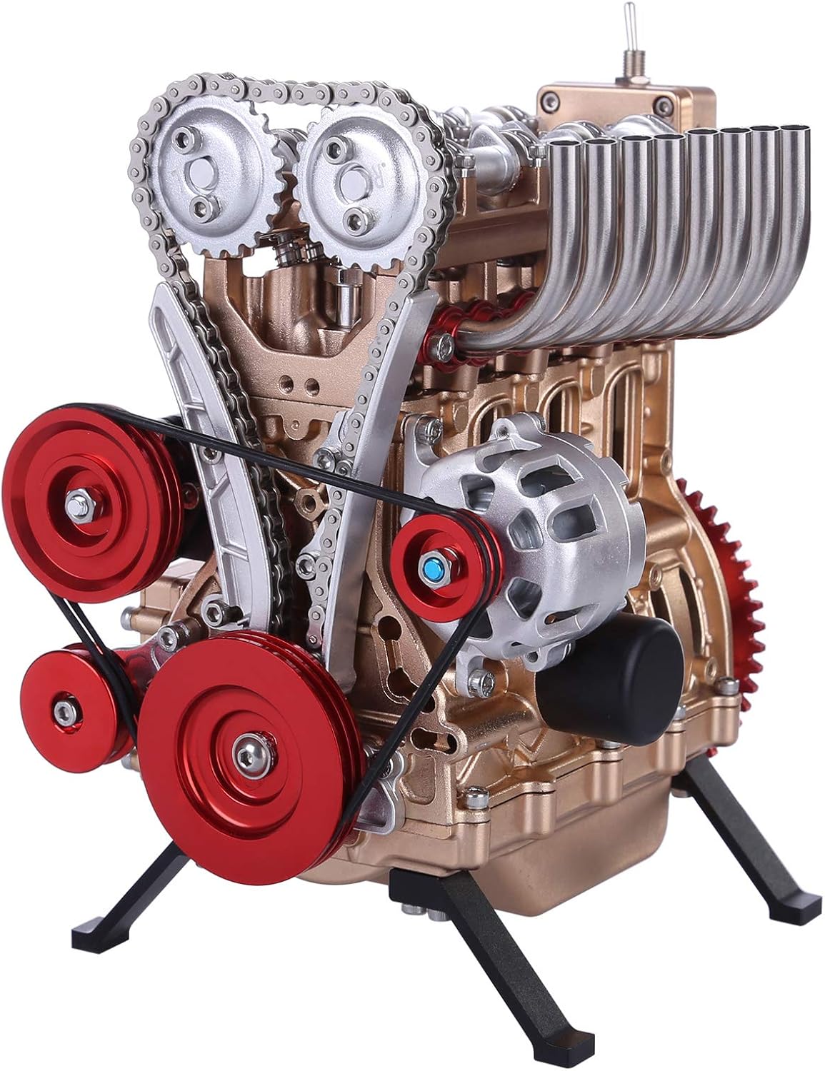 MAJOZ Auto Motor Bausatz, Custom 4 Zylinder Reihenmotor Mini Inline Vierzylinder Metall DIY Auto