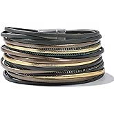 FANCY SHINY Boho Leather Wrap Bracelet Stackable Layered Bangle Cuff with Magnetic Clasp