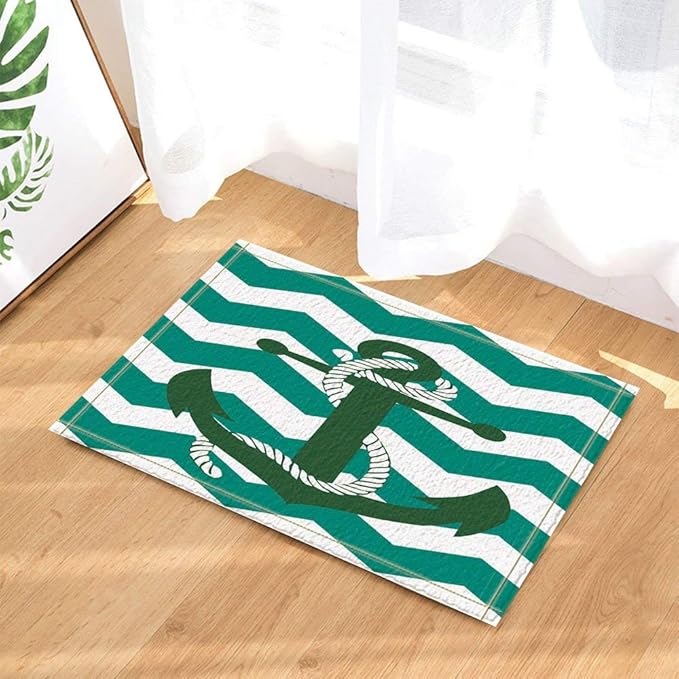 ZHWL6688 Green Decor nautische Abenteuer Anker in Streifen Wellen