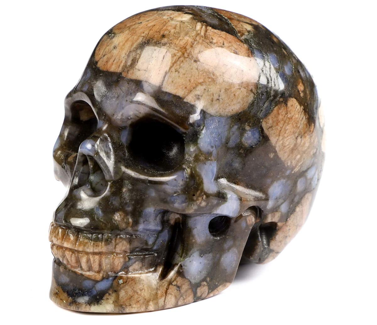 Skullis 2.0” Que Sera Stone Crystal Skull, Hand Carved Gemstone Fine Art Sculpture, Reiki Healing Stone Statue.
