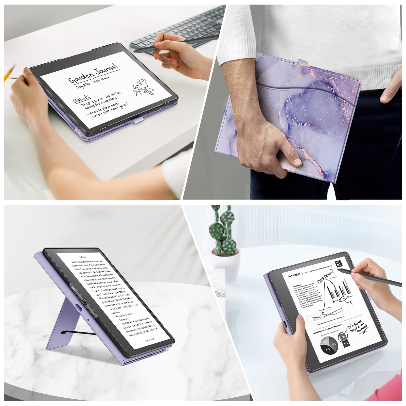 Fintie Stand Case for Kindle Scribe - Premium PU Leather Foldable Stand Cover Auto Sleep/Wake with Card Slot and Pen Holder for 10.2 Inch Kindle Scribe (2024/2022 Release), Lilac Marble