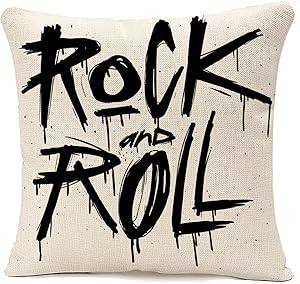 oFloral Throw Pillow Cover Old Hand Draw Sketch Rock and Roll Tattoo Text Decorative Pillow Case for Home Couch Sofa Car Decor Square 18x18 Inches Pillowcase Cotton Linen