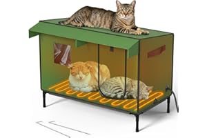 TKMYAQ Large Heated Outdoor Cat House for Winter – Waterproof & Insulated Shelter with Soft Heated Pad, Elevated Base & Clear Window – Large Winter Cat House for Stray, Feral, and Barn Cats