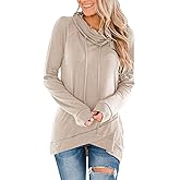 Fallorchid Womens Cowl Neck Tunic Tops Long Sleeve Pullovers Casual Drawstring Sweatshirts