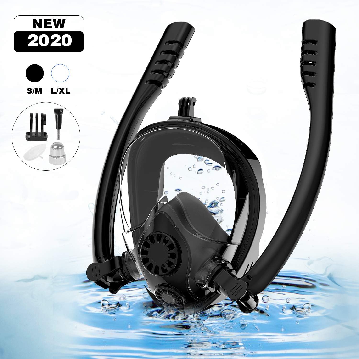Shayson Snorkel Mask, 180°view snorkeling mask full face with Removable Action Camera Mount, Anti-Fog, Anti-Leak, Adjustable Head Band Design for Adults or Kids
