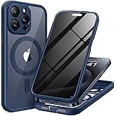 TIESZEN for iPhone 15 Pro Max Case, Compatible with MagSafe, Built-in Privacy Screen Protector and Camera Protection, Anti Spy Full Body Dustproof Shockproof Hard Phone Case 6.7", Dark Blue