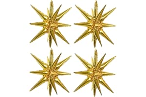 TONIFUL 4 Pcs 22inch 4D Huge Gold Star Balloons Explosion Star Mylar Foil Balloons for Party Supplies Backdrop Christmas,New Year,Birthday, Wedding,Photo Booth Ornament