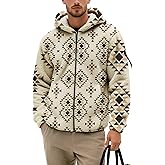 BIVENANT Men's Fleece Jackets Full Zip Winter Coat with Hood Aztec Retro Cowboys Graphic Hoodies Long Sleeve Outerwears