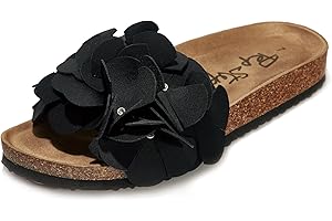 PepStep Slide Sandals for Women or Ladies Dressy Summer Casual, Cute Bow Tie Knot On Top Strap, Comfy Slip On Cork Foot Bed