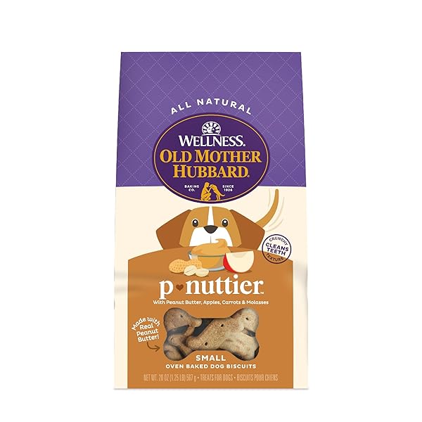 WELLNESS OLD MOTHER HUBBARD CLASSIC P-NUTTIER DOG BISCUITS, NATURAL TRAINING TREATS, PEANUT BUTTER FLAVOR, SMALL SIZE, 20 OZ BAG