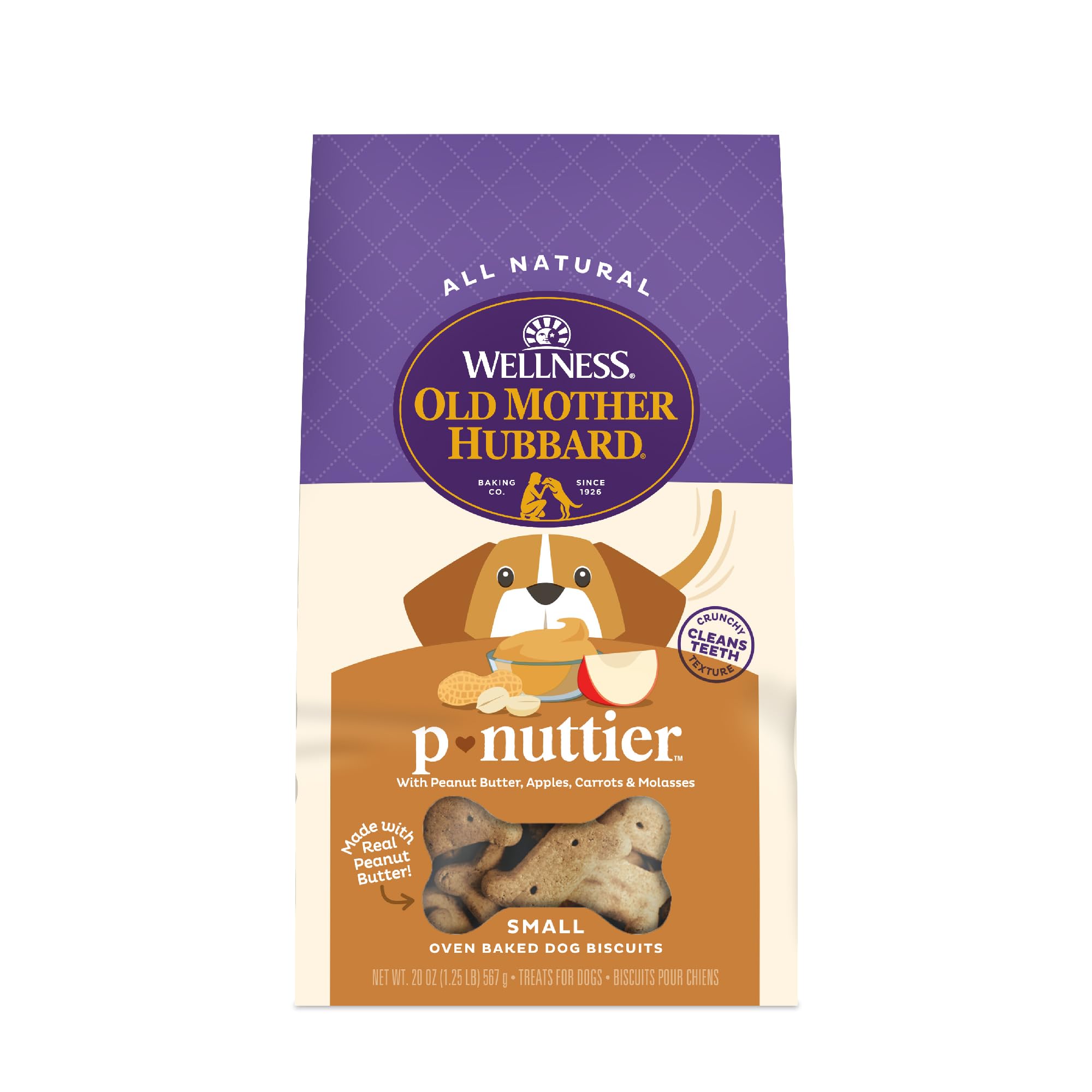 Old Mother Hubbard Wellness P-Nuttier Dog Biscuits, Natural, Training Treats, Peanut Butter Flavor, Small Size, (20 Ounce Bag)