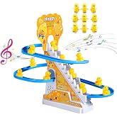 Small Ducks Climbing Toys, Electric Llittle Duck Climbing Stairs Toy, Funny Duck Roller Coaster Track with 9 Ducks LED Lights &amp; Music Button, Small Duck Slide Toy for Children Kids