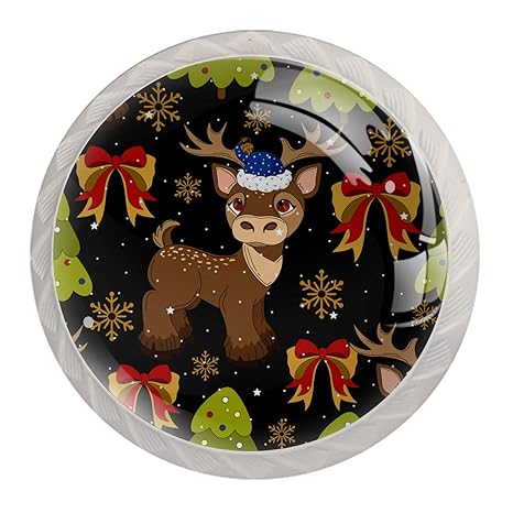 Schrankknöpfe Weihnachtselch 4 Stück Bunte runde Kristallglasschrank