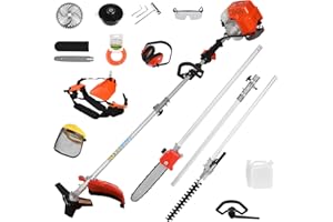 LEAQU New-Type 5 in 1 Gas Weed Eater 52cc 2-Stroke,Multi-Functional Gas Weed Wacker with Hedge Trimmer Chainsaw Brush Cutter,Gas String Trimmer 2.3Kw/9500 RPM for Garden Lawn Care.(3 Years Warranty)