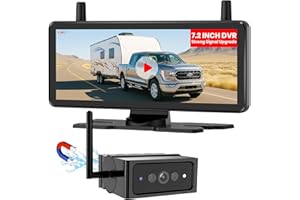 Auto-Vox Wireless Magnetic Backup Camera: Dual Antenna,7.2" 1080P Split-Screen DVR Monitor, Long-Life Rechargeable Battery, IP69K Waterproof, Night Vision Back Up Camera for RV, Truck, Trailer