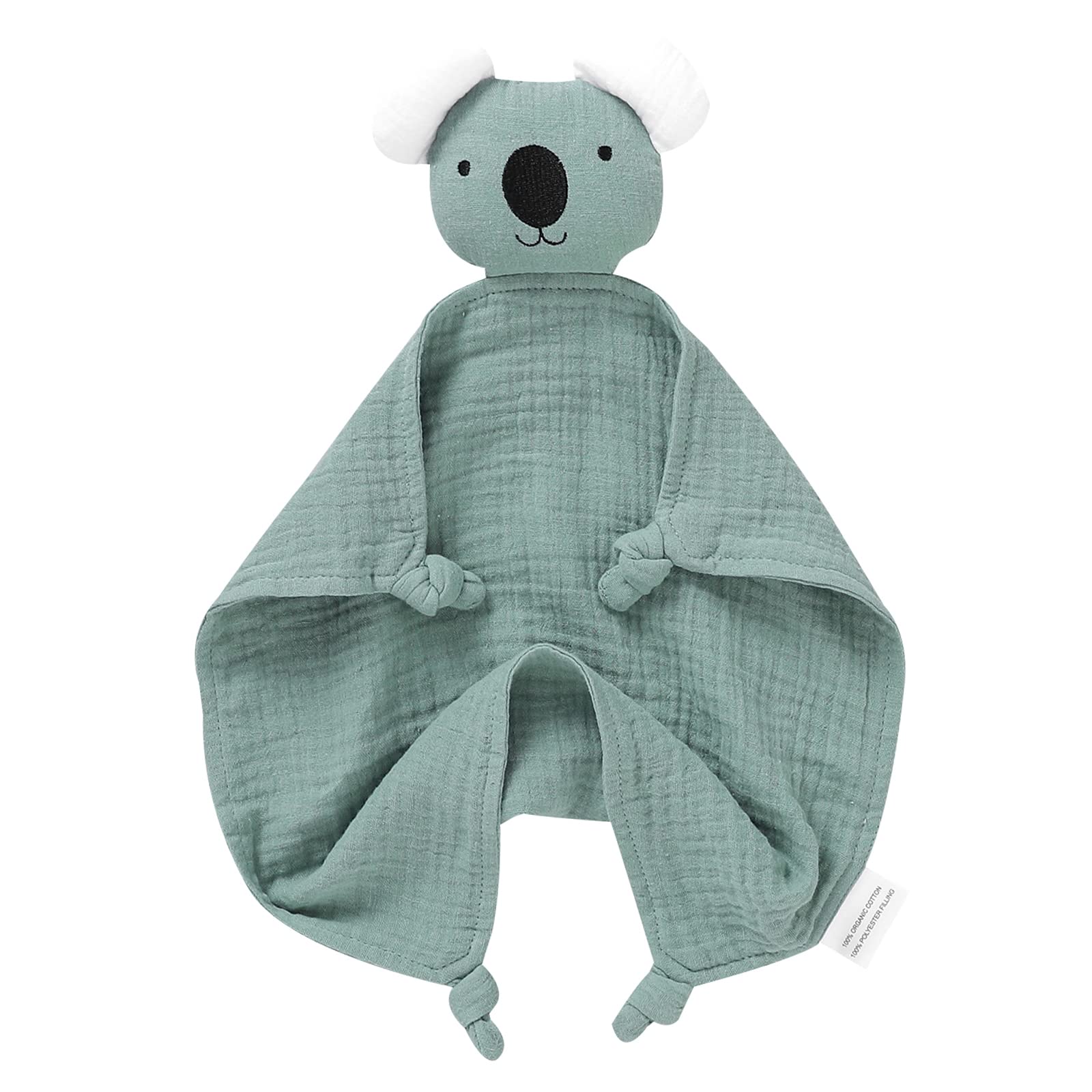LAWKUL Baby Security Blanket Newborn Muslin Organic Cotton Babe Comforts Soft Infant Lovey for Boy Girl 40x40cm Koala Green