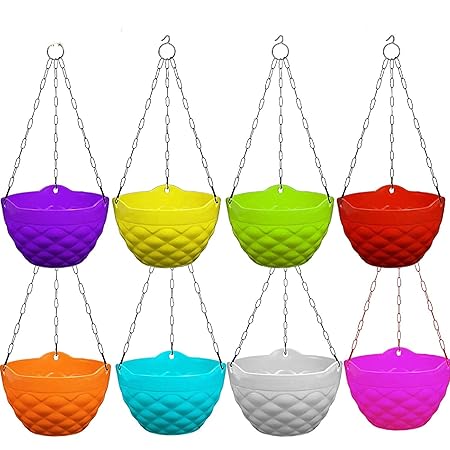 Altino Plastic Hanging with Chain Planter | Hanging Pots for Plants | Multicolor, Color May Vary (12)