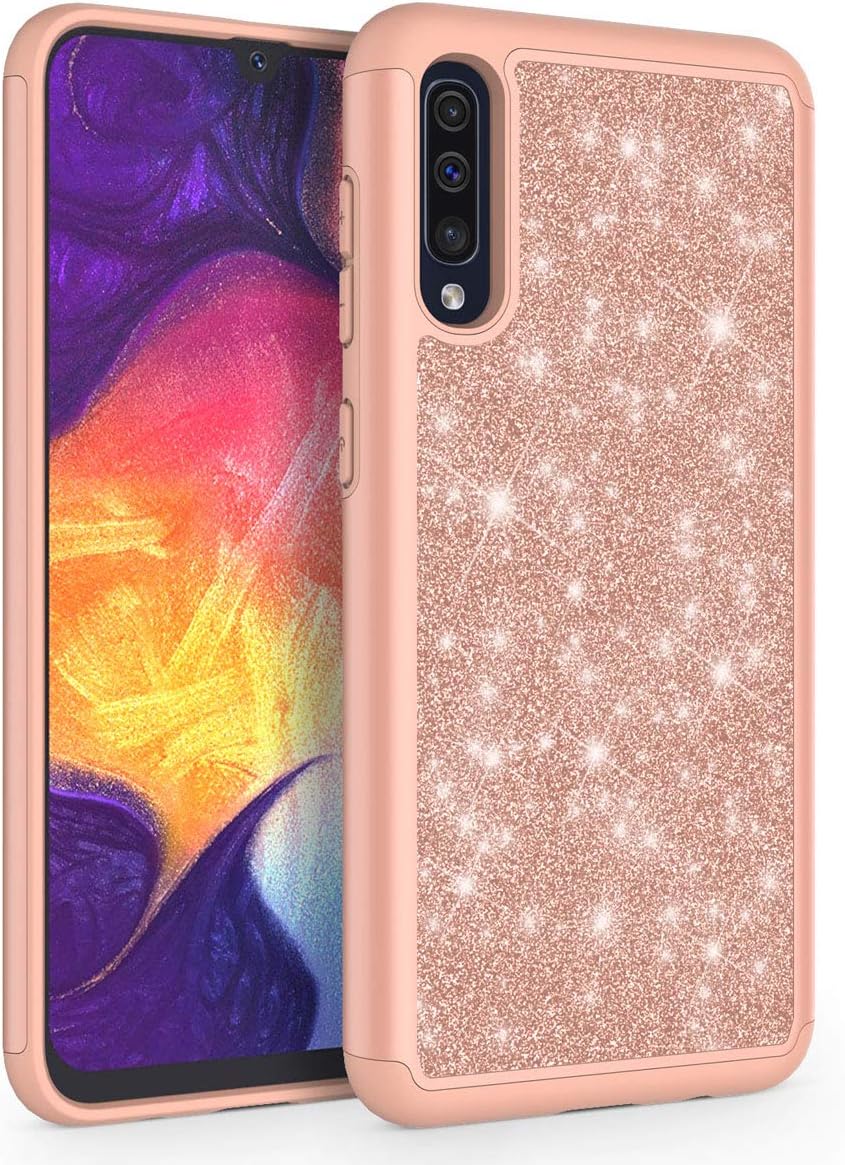 SYONER Glitter Protective Phone Case Cover for Samsung Galaxy A50 (6.4", 2019) [Rose Gold]