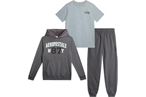 AEROPOSTALE Boys Sweatsuit Set - 3 Piece Athletic Soft Fleece Hoodie Graphic T Shirt and Jogger Sweatpants (Sizes 4-12)