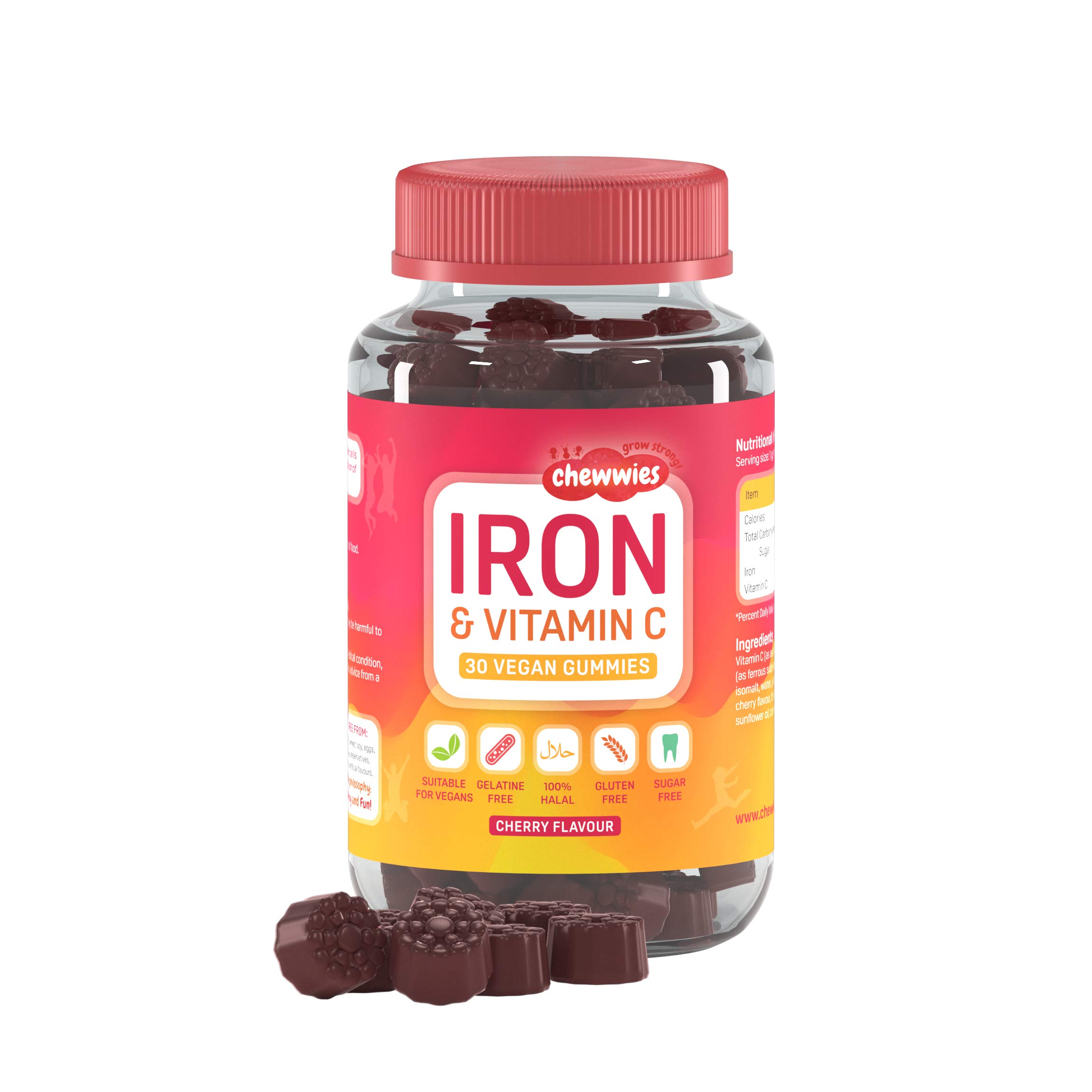 Iron & Vitamin C - Vegan Chewable Gummies - Chewable Vitamin C & Iron Supplement | Helps Strengthen Your Immune System | Sugar Free Gummies | Ferrous Sulfate Iron | Suitable for All Age - One a Day